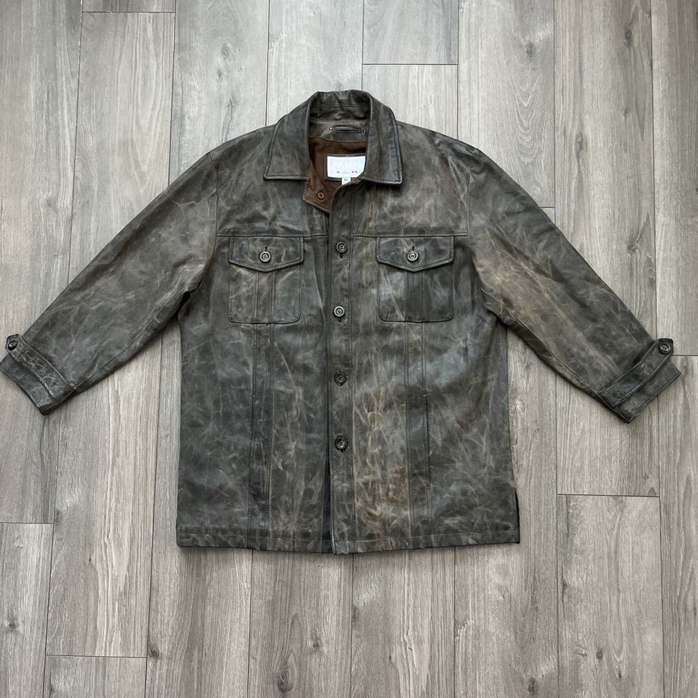 Wilsons Leather M. Julian Mens XL Jacket Button VTG-Distressed Marbled Brown